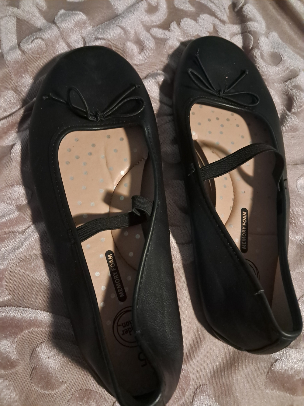 Black Memory Foam Ballet Flats with Strap